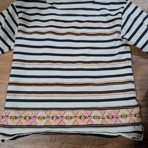 J. Crew Striped Multicolor Embroidered Top